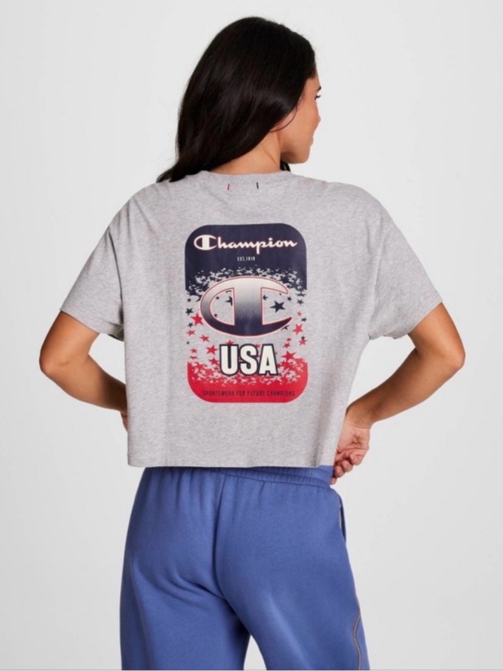 Champion Gray Cropped USA Tee with Gold Logo